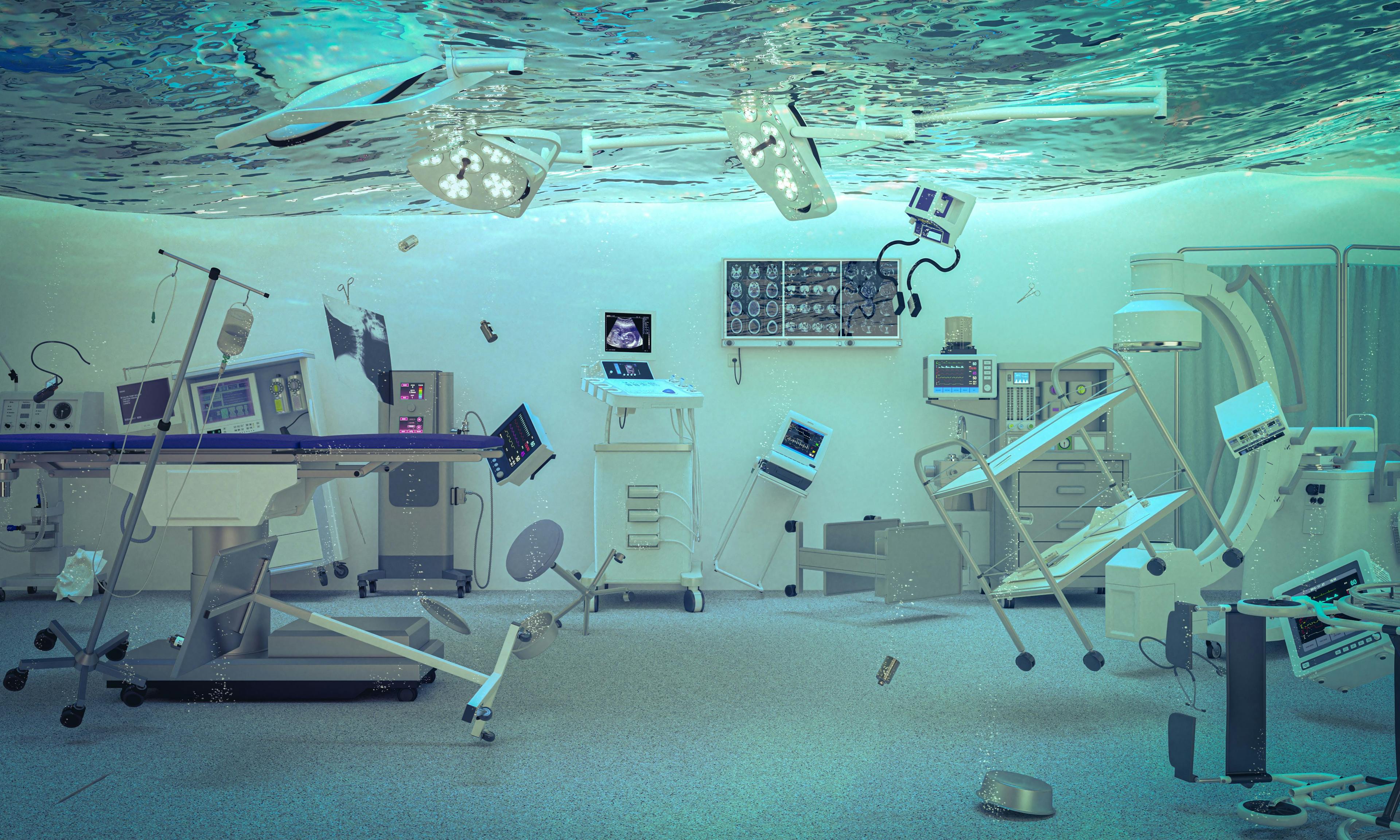 An operating room completely under water.