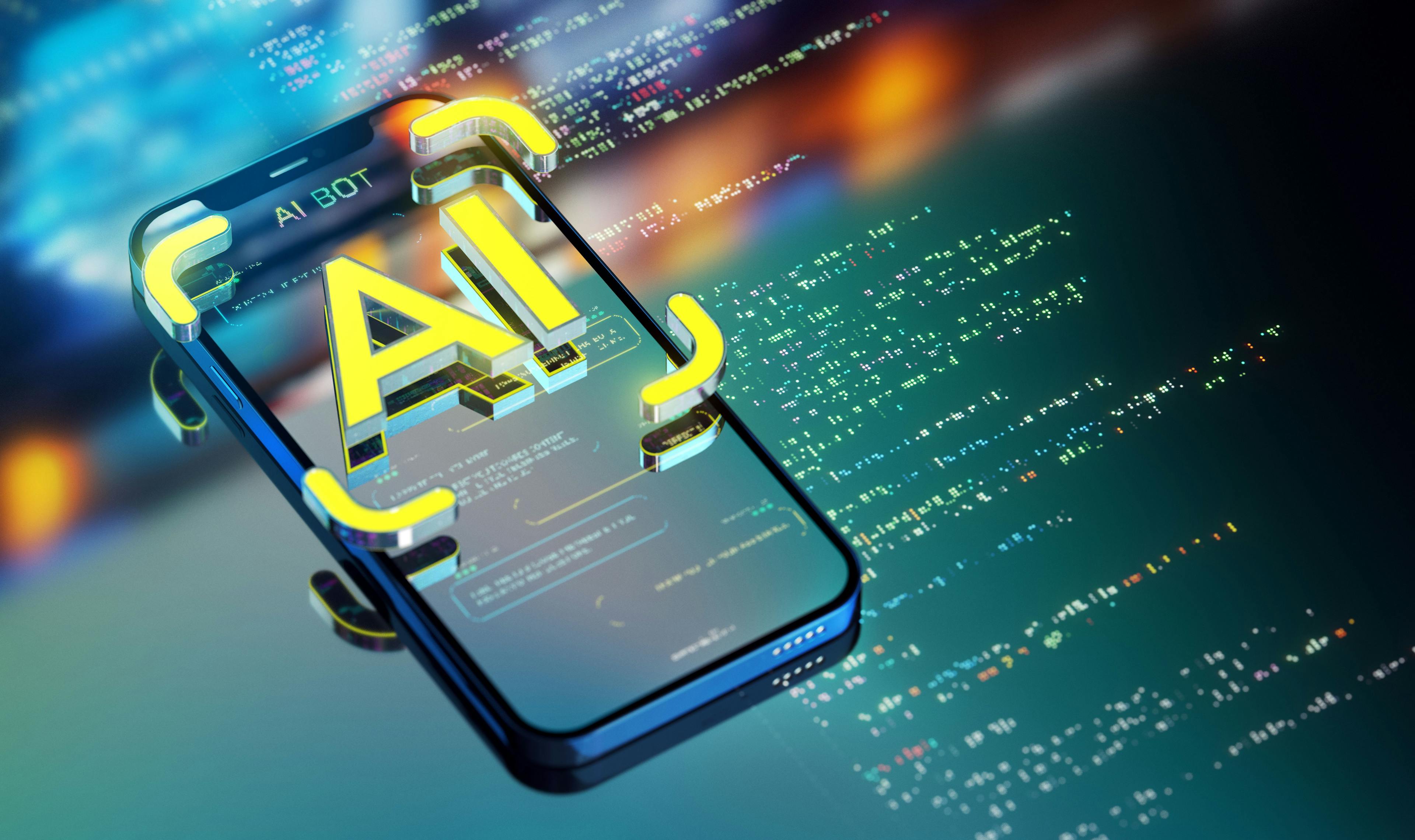 An image of the term "AI" on a phone screen.