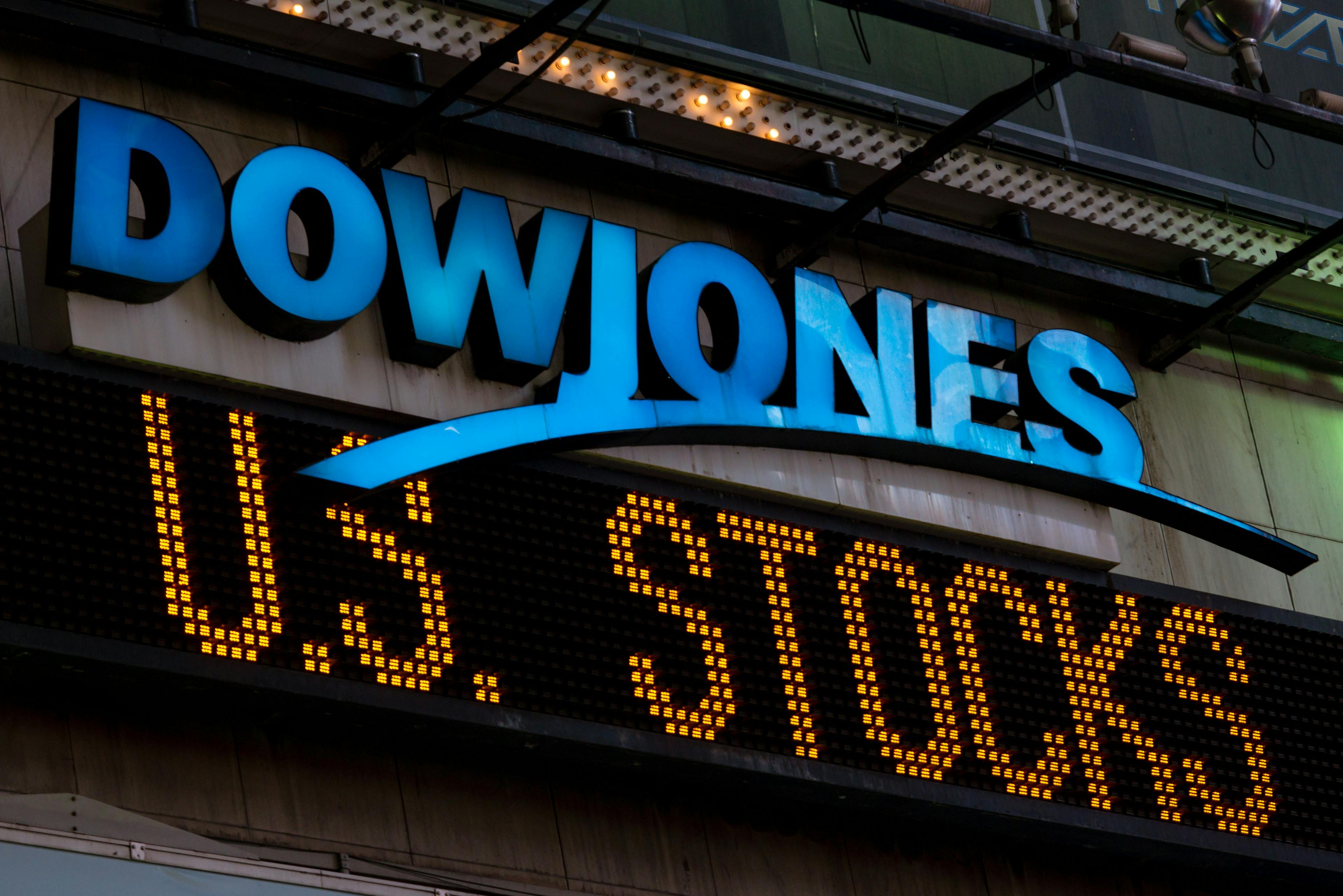 A Dow Jones sign in Times Square